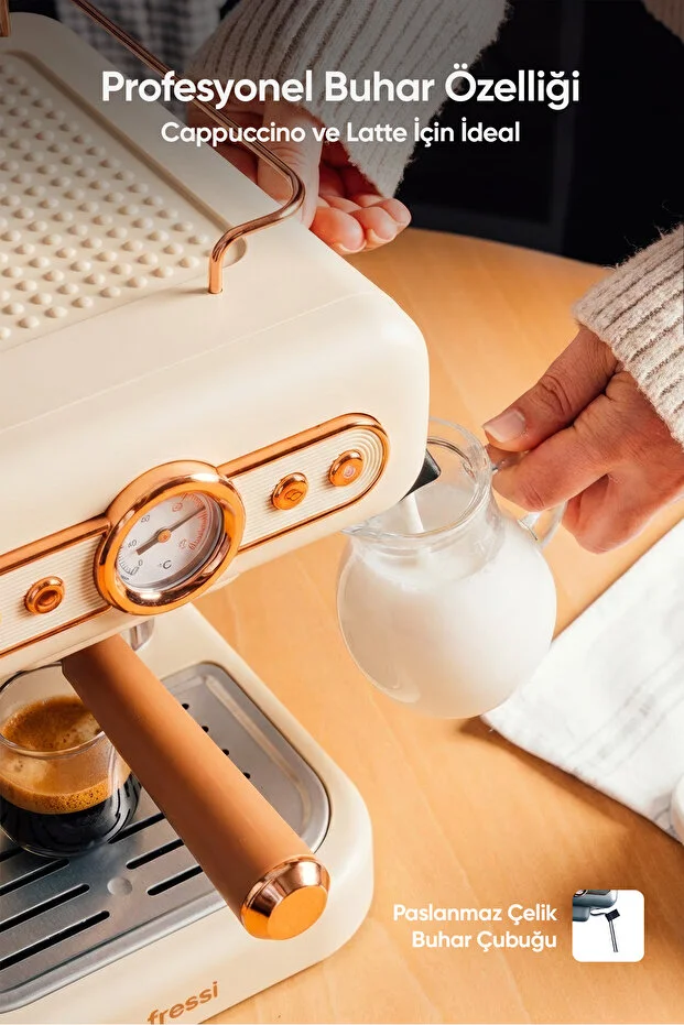 Espresso Latte Cappuccino Kahve Makinesi Süt Köpürtücülü 20bar Basınçlı